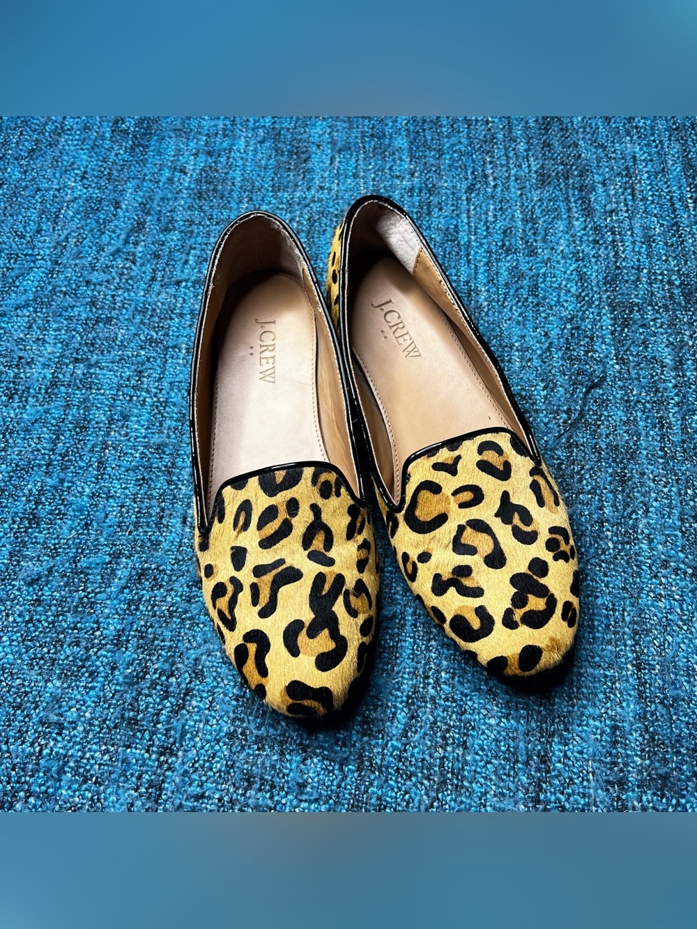 J.Crew Leopard Print Calf Hair Leather Flats Tan Black Women's 6.5 Style E1341 - Picture 2 of 10